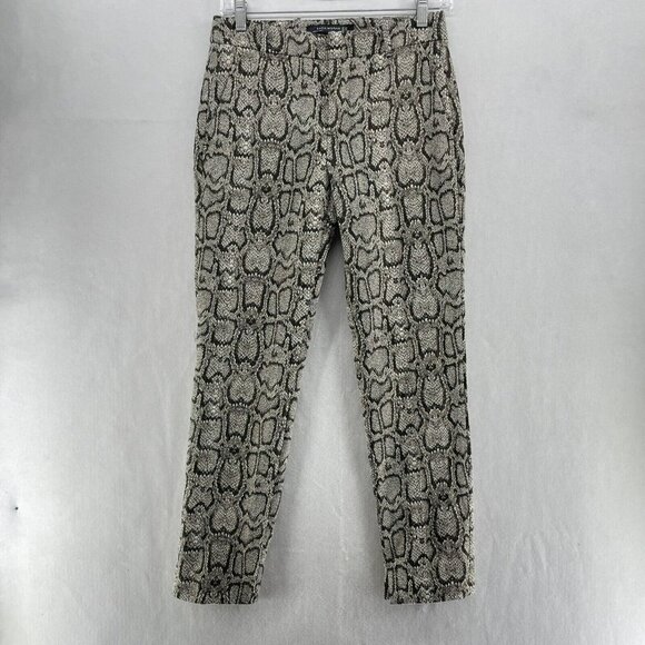 Zara Pants Women's Sz 2 Beige Black Brown Snake Skin Python Print Skinny Stretch - Picture 1 of 10